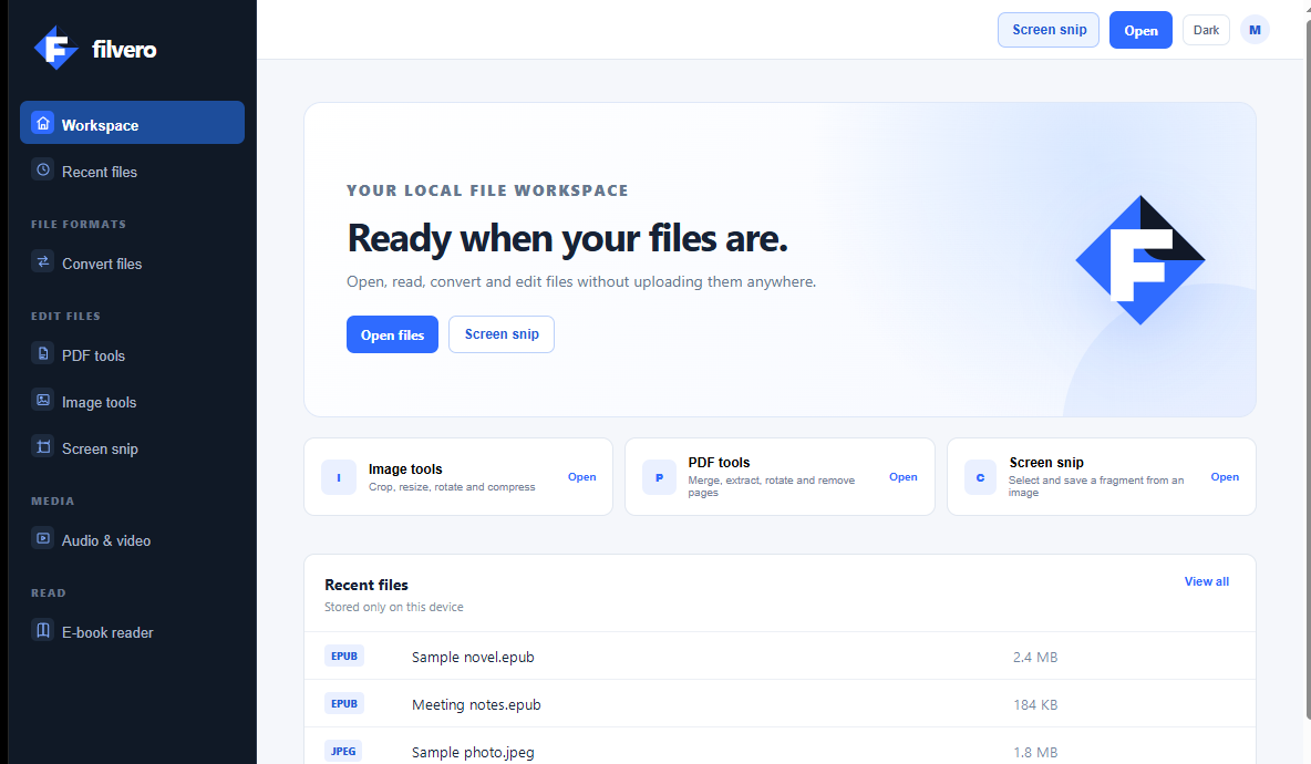 The current Filvero desktop workspace